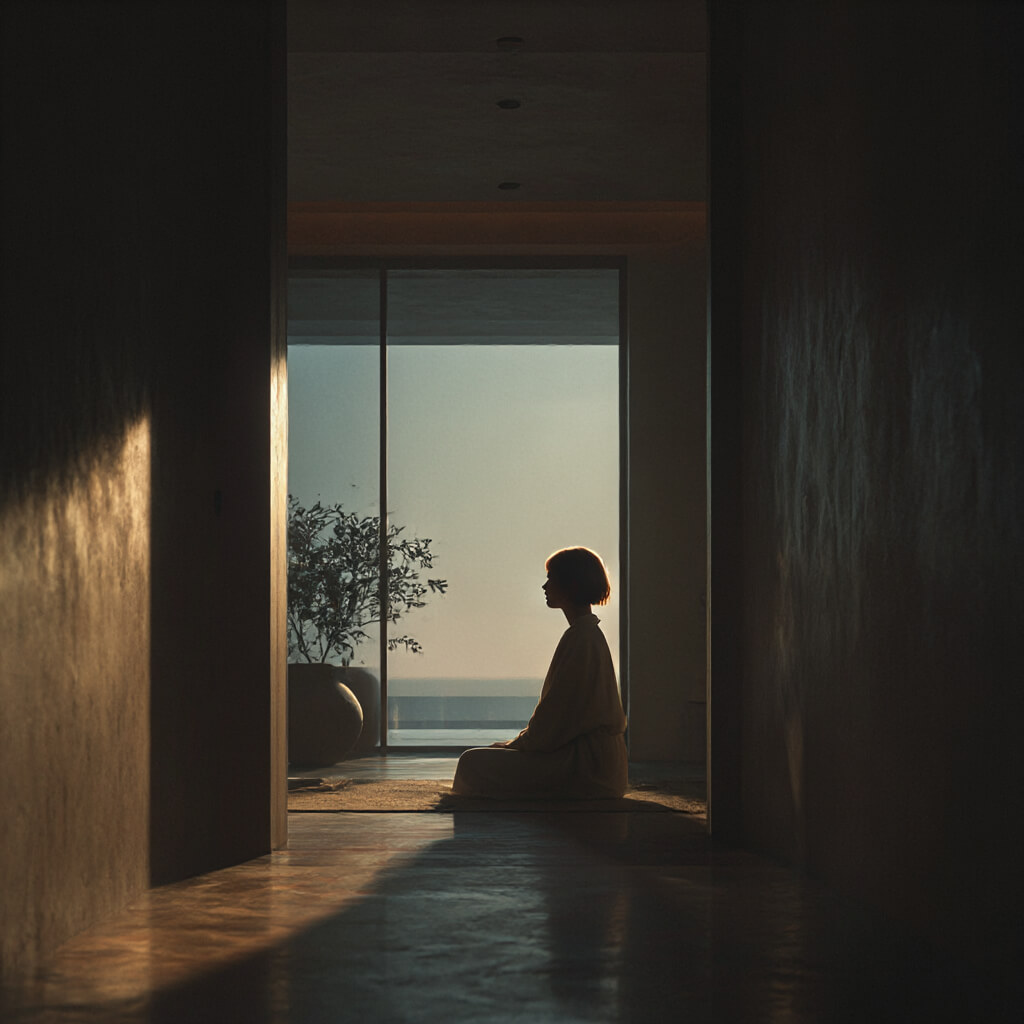 Frau sitzt im Raum und meditiert - emotionale Klarheit im Solarplexus im Human Design - Dr. Birgit Greiner